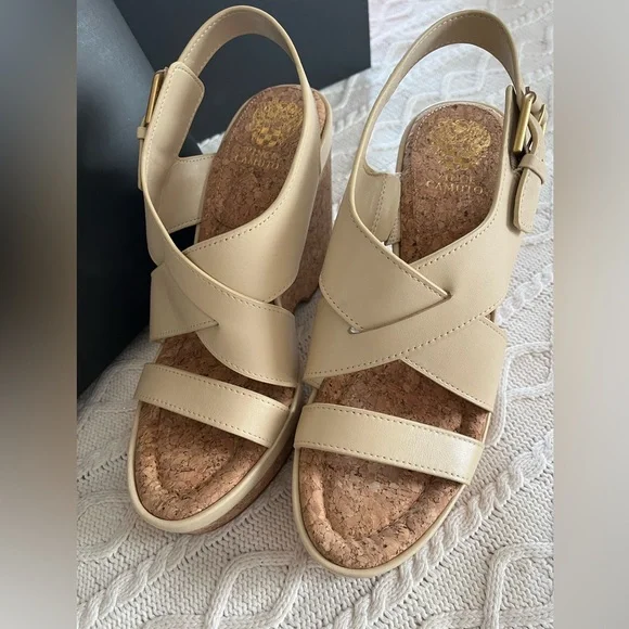 Vince Camuto Cream Wedge Sandals Leather “Diliah” Style, Various Sizes - Picture 9 of 14